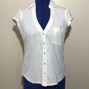 White button-down collared top. Breathable fabric.